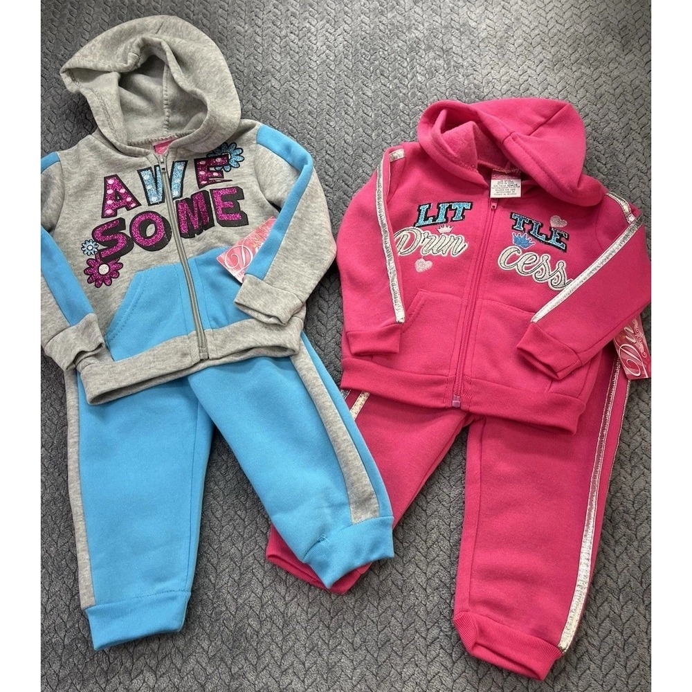 Diva Baby Girl Sweatpants-2 Sets- AWESOME & Little Princess  - Sz 12 Mo- NWT